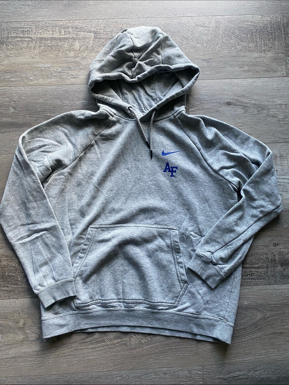 Nike Air Force Falcons Hooded Sweatshirt Womens Sz Large Grey with Blue Logo